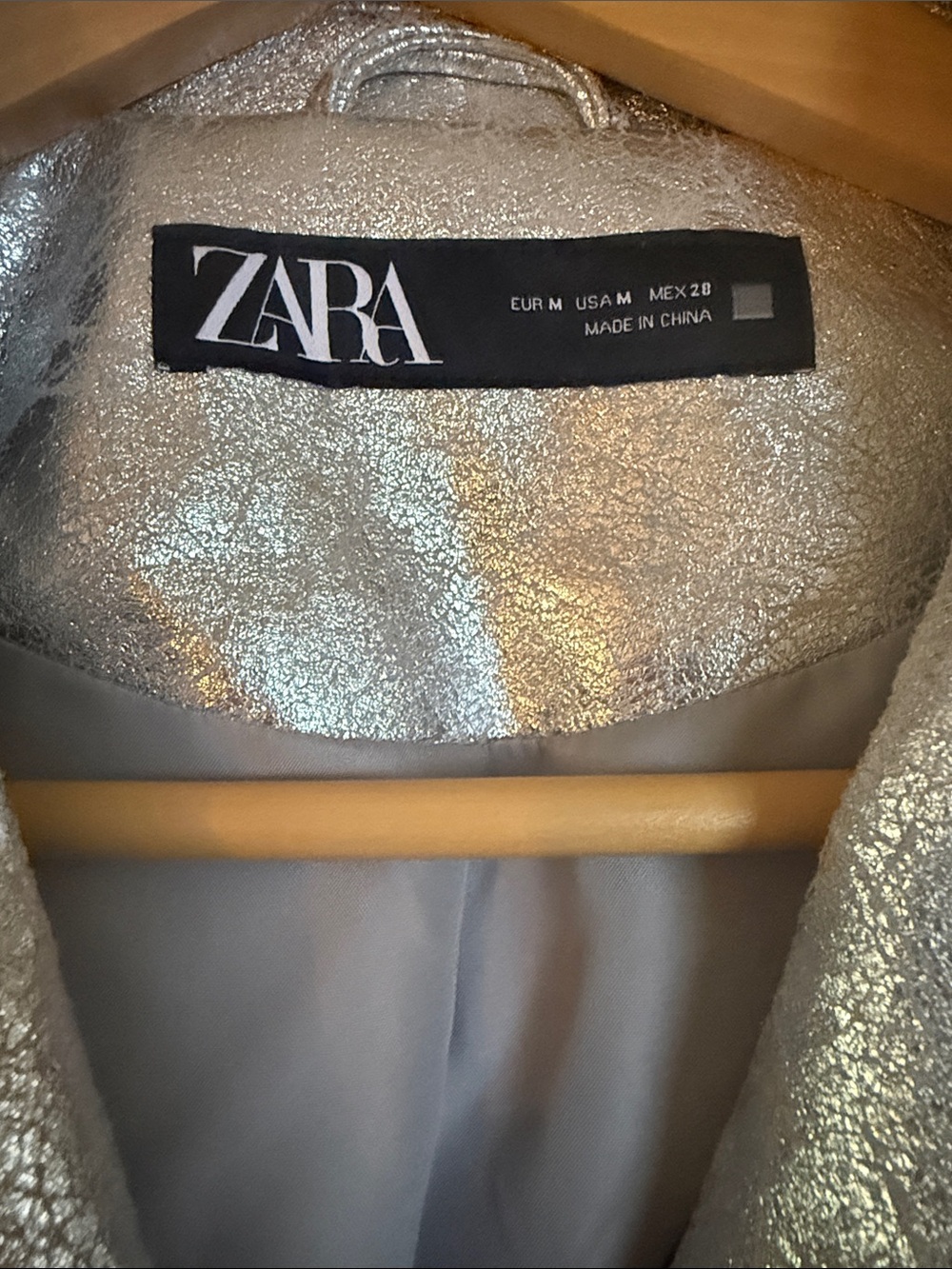 Zara Faux Leather Metallic Silver Cropped Moto Jacket - Picture 5 of 7